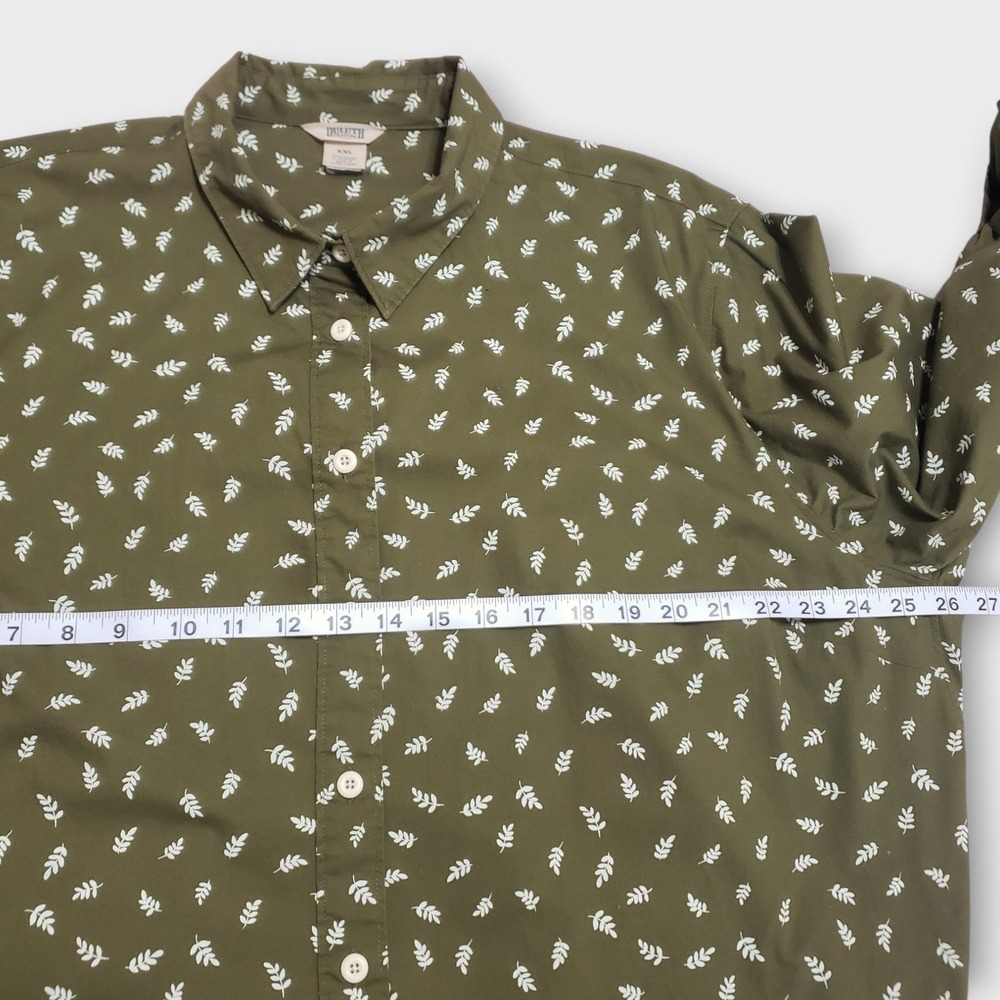 Duluth Trading Co Womens XXL Green Leaf Print Roll Tab Sleeve Button Down Shirt - Picture 8 of 11